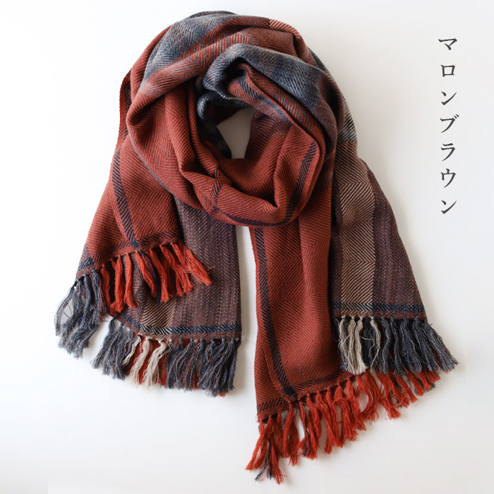 [2 colors] kobooriza Wool Twill Check Shawl 2 for Women and Men [K-OS-TW08] 