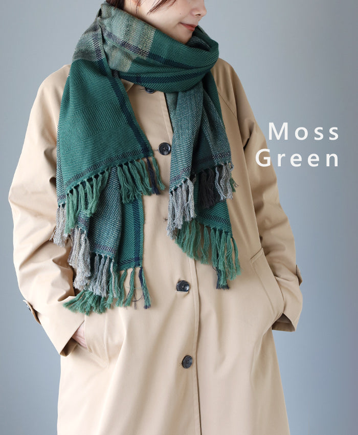 [2 colors] kobooriza Wool Twill Check Shawl 2 for Women and Men [K-OS-TW08] 