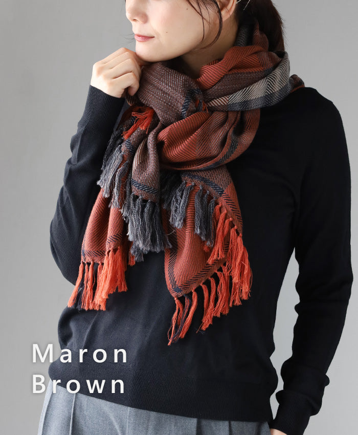 [2 colors] kobooriza Wool Twill Check Shawl 2 for Women and Men [K-OS-TW08] 