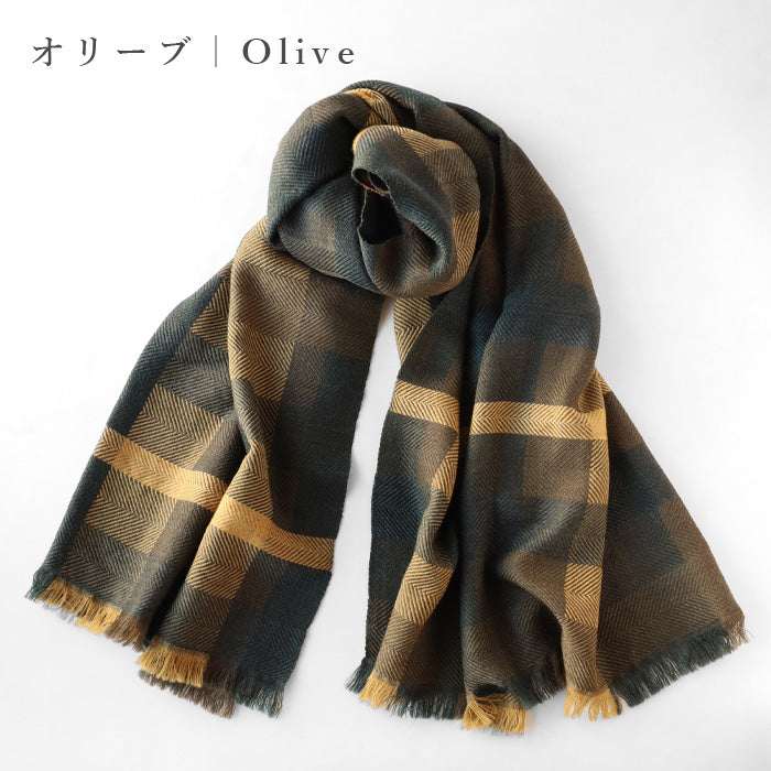 [2 colors] kobooriza AYA wool shawl with mosaic panel for women and men [K-OS-TW09] Ehime Imabari stole woven brand scarf 