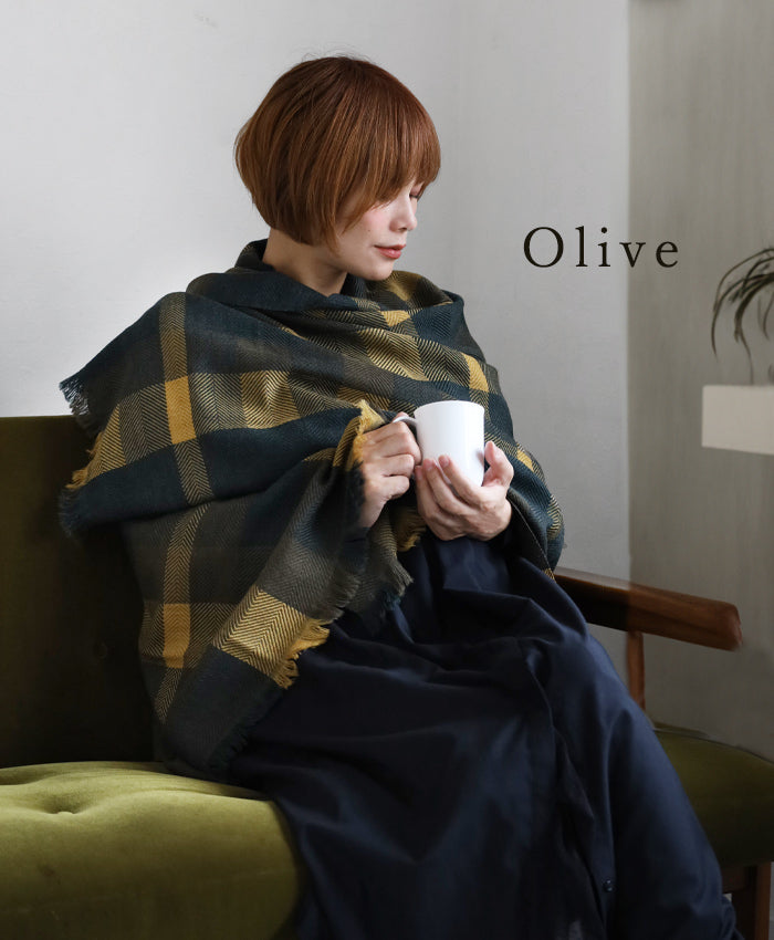 [2 colors] kobooriza AYA wool shawl with mosaic panel for women and men [K-OS-TW09] Ehime Imabari stole woven brand scarf 