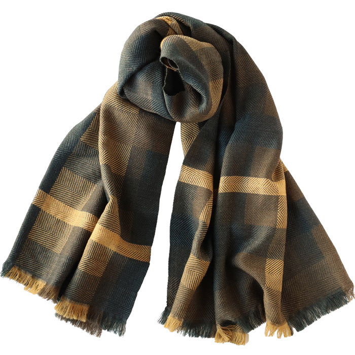 [2 colors] kobooriza AYA wool shawl with mosaic panel for women and men [K-OS-TW09] Ehime Imabari stole woven brand scarf 