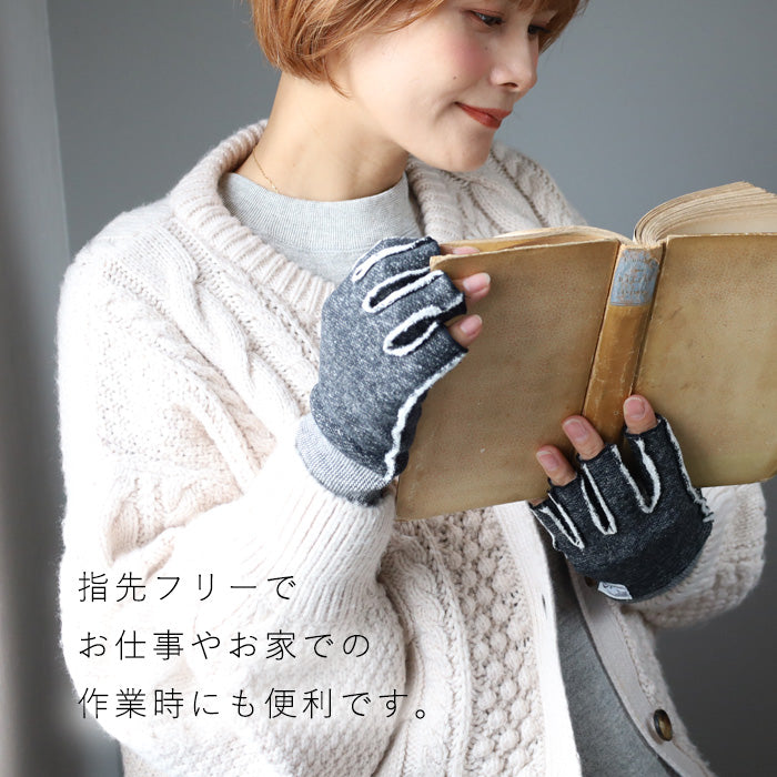 Kepani Fleece-lined Sweat Cut-off Gloves Saguaro-3 for Men and Women [KP1611MP] Made in Japan Sweat Brand 