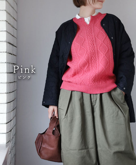 SAIFUKU(サイフク)226(つつむ) からだをつつむ アラン柄キーネックプルオーバー レディース フリーサイズ[KR-01-25005-00] 新潟県 五泉市 五泉ニット ブランド セーター