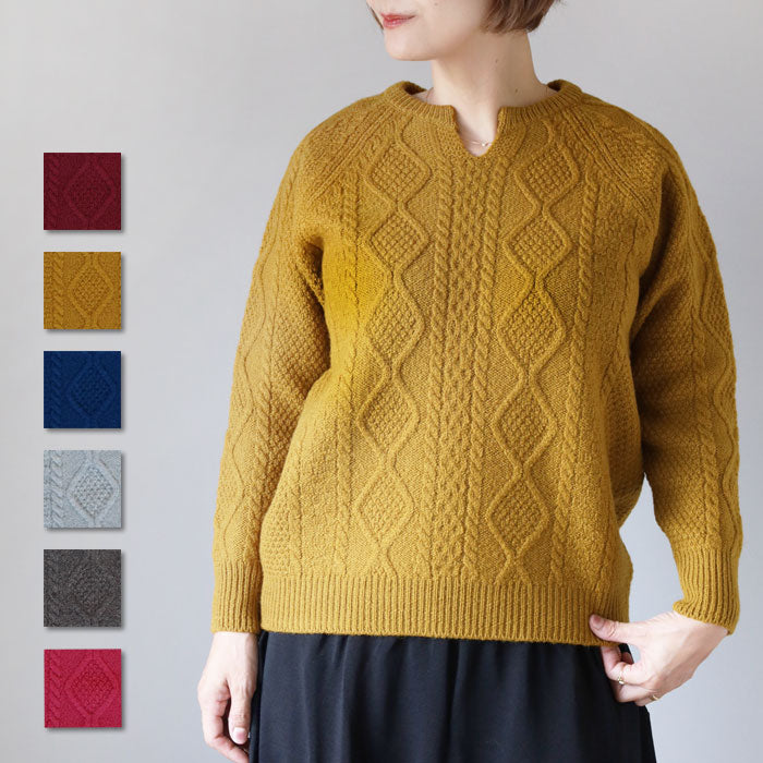 SAIFUKU(サイフク)226(つつむ) からだをつつむ アラン柄キーネックプルオーバー レディース フリーサイズ[KR-01-25005-00] 新潟県 五泉市 五泉ニット ブランド セーター