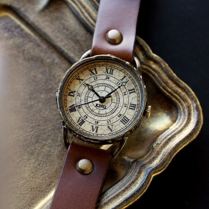 KINO(キノ) 手作り腕時計 クラック アンティーク ローマ数字 Mサイズ 真鍮 [L-9]