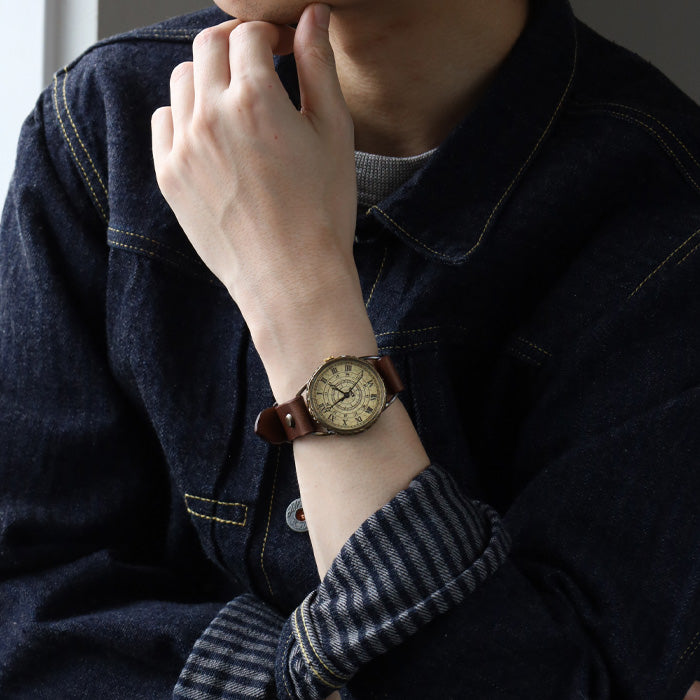 KINO(キノ) 手作り腕時計 クラック アンティーク ローマ数字 Mサイズ 真鍮 [L-9]