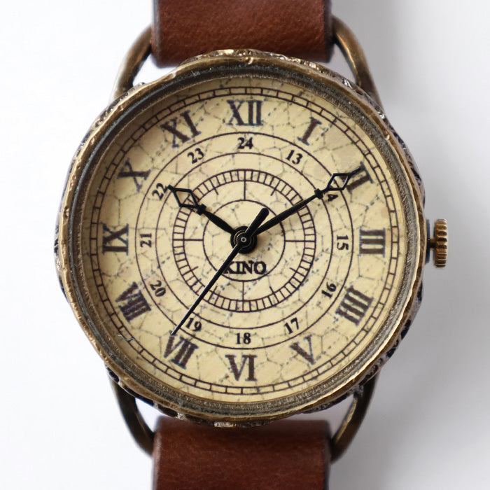 KINO(キノ) 手作り腕時計 クラック アンティーク ローマ数字 Mサイズ 真鍮 [L-9]