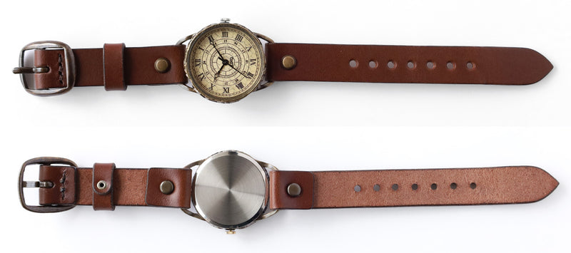 KINO(キノ) 手作り腕時計 クラック アンティーク ローマ数字 Mサイズ 真鍮 [L-9]