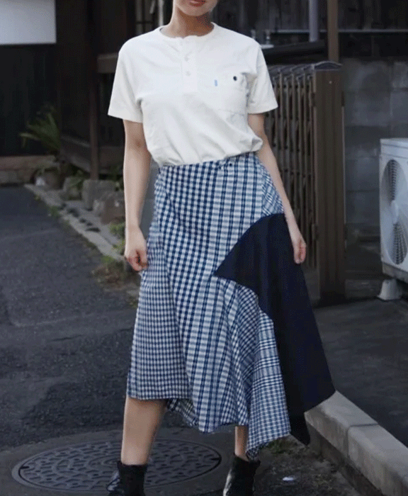 graphzero Irregular hem wrap skirt check [La-RPSK-0604CK]