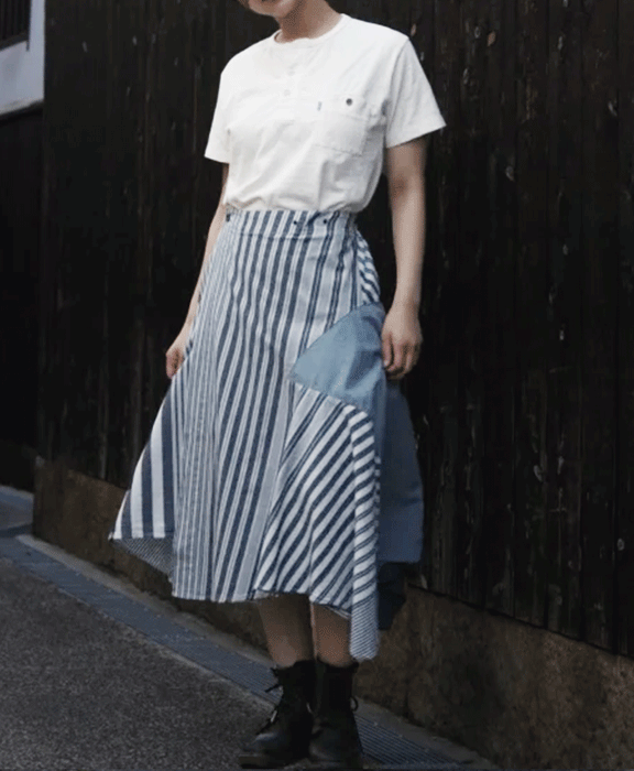 graphzero Irregular hem wrap skirt stripe [La-RPSK-0604ST]