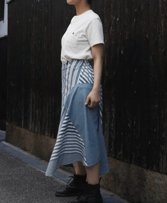 graphzero Irregular hem wrap skirt stripe [La-RPSK-0604ST]