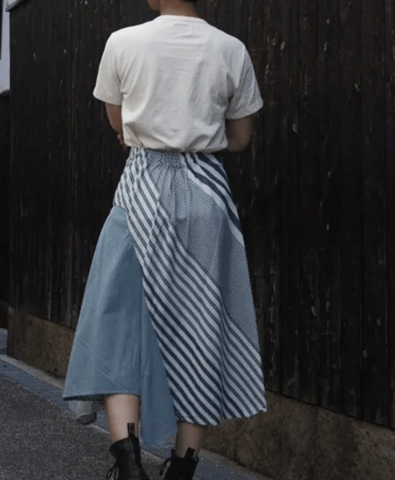 graphzero Irregular hem wrap skirt stripe [La-RPSK-0604ST]