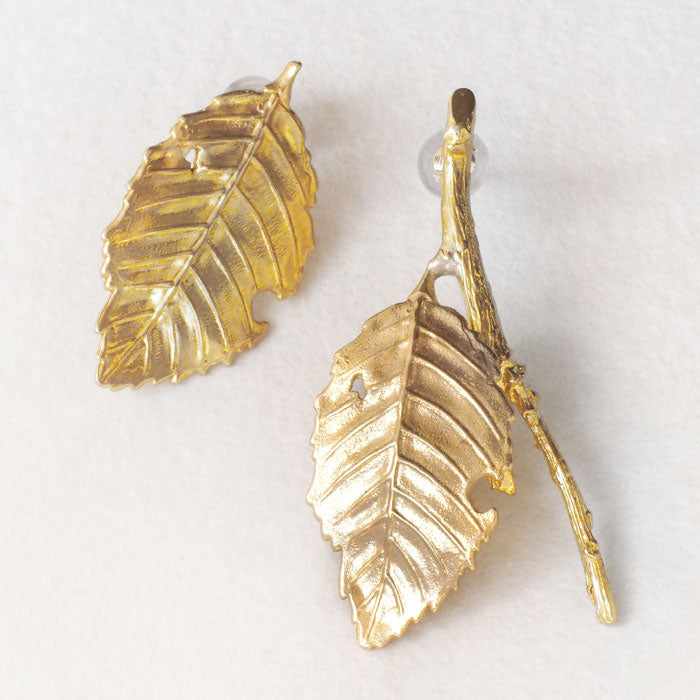 Lano Brass Leaf Earrings [LN-2232] by Tomoaki Hirano, Handmade Accessory Artist, Brand Jewelry, Leaf Design 