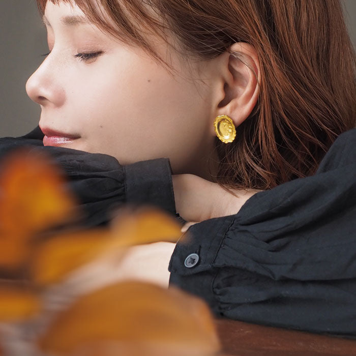 Lano Rim Plate Earrings, Brass Fabric [LN-2236] by Tomoaki Hirano, Handmade Accessory Artist, Antique-Style Retro Jewelry 