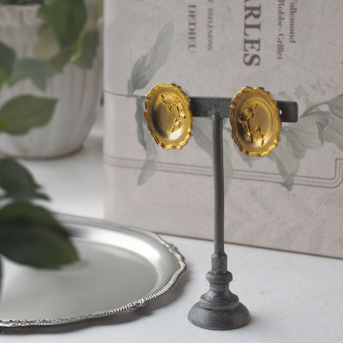 Lano Rim Plate Earrings, Brass Fabric [LN-2236] by Tomoaki Hirano, Handmade Accessory Artist, Antique-Style Retro Jewelry 