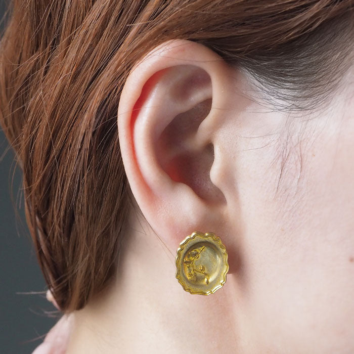Lano Rim Plate Earrings, Brass Fabric [LN-2236] by Tomoaki Hirano, Handmade Accessory Artist, Antique-Style Retro Jewelry 
