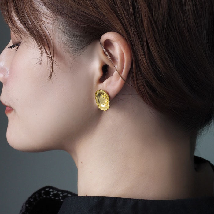 Lano Rim Plate Earrings, Brass Fabric [LN-2236] by Tomoaki Hirano, Handmade Accessory Artist, Antique-Style Retro Jewelry 