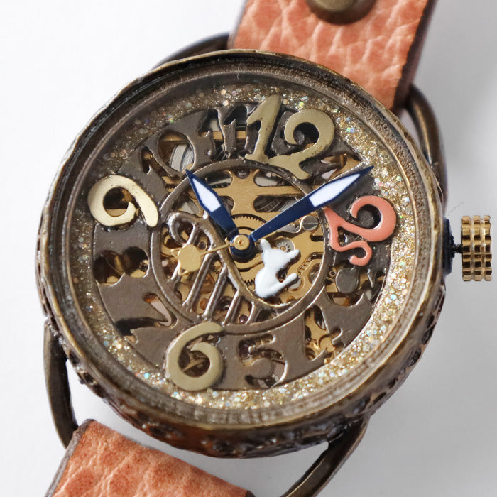 KINO（キノ） 手作り腕時計 自動巻き 裏スケルトン メカニャン ピンク ネコ 白猫 白 ねこ [MEKANYAN-PINK]