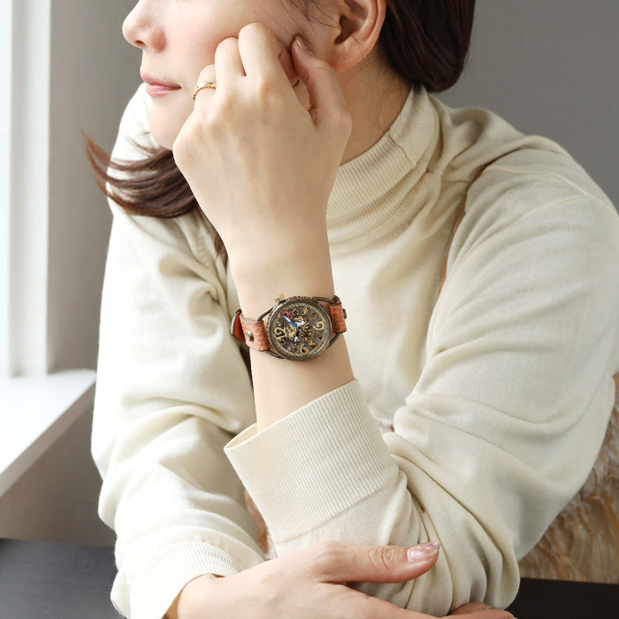 KINO（キノ） 手作り腕時計 自動巻き 裏スケルトン メカニャン ピンク ネコ 白猫 白 ねこ [MEKANYAN-PINK]