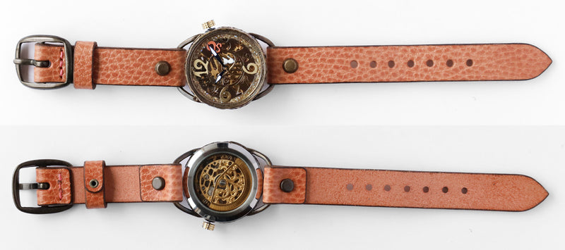 KINO（キノ） 手作り腕時計 自動巻き 裏スケルトン メカニャン ピンク ネコ 白猫 白 ねこ [MEKANYAN-PINK]