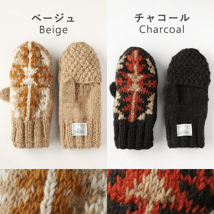 [3 colors] merciful mittens, jacquard wool fleece, 2-way, for women [MF4403] 