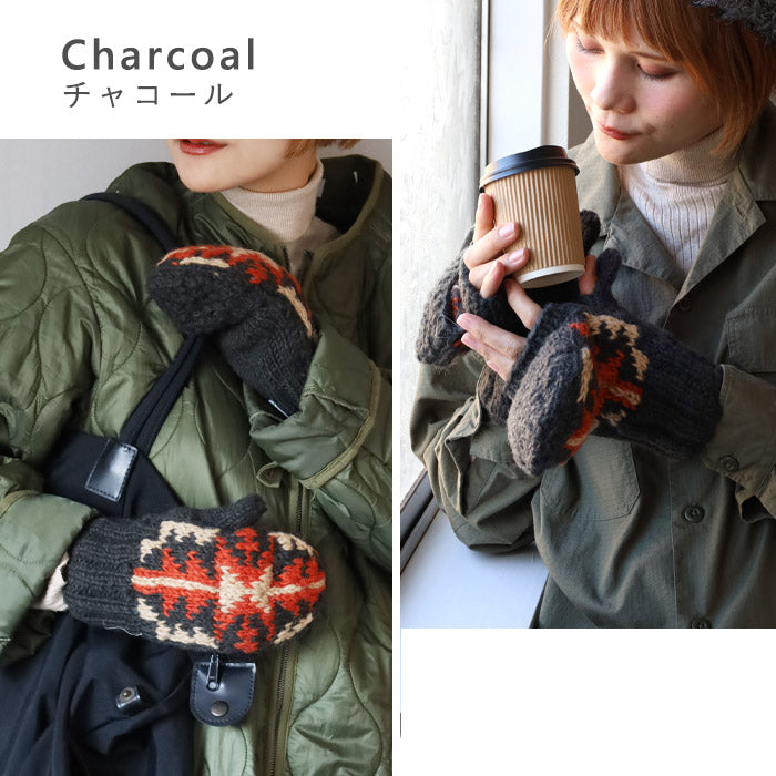 [3 colors] merciful mittens, jacquard wool fleece, 2-way, for women [MF4403] 