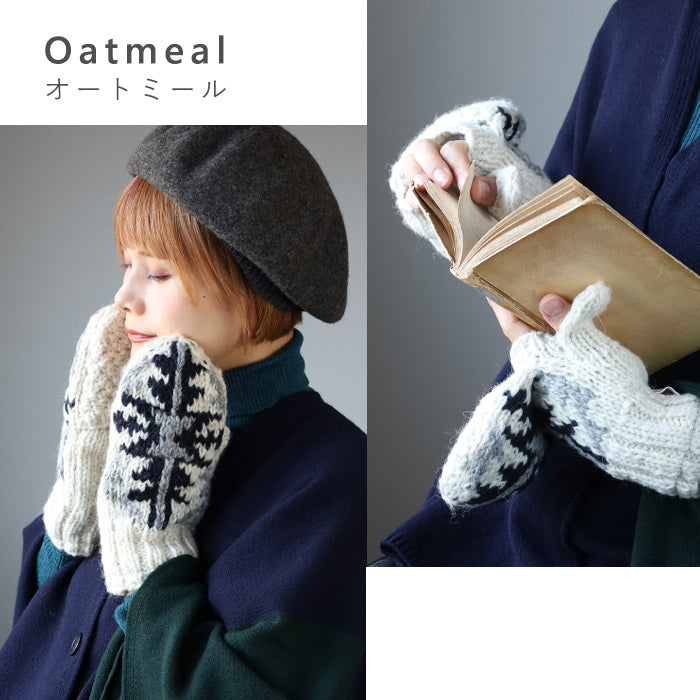 [3 colors] merciful mittens, jacquard wool fleece, 2-way, for women [MF4403] 