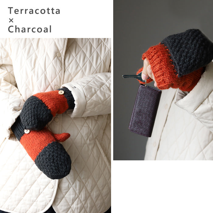 [3 colors] merciful mittens, two-tone wool fleece, 2-way, for women [MF4402] Nepalese hand-knitted brand 