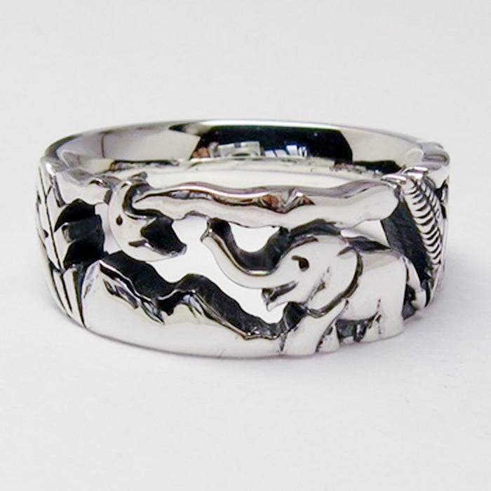 moge Silver Accessories Yesterday's Dream - Elephant - Silver Ring M 8.5mm Width [mo-R-008]