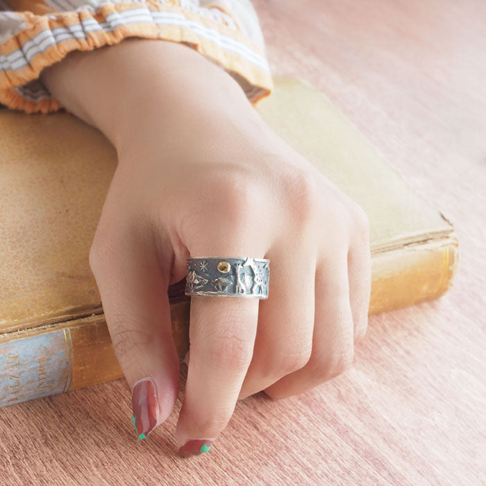 moge Silver Accessories: Memories of the Moon - Giraffe - Silver Ring, 10mm, Men's and Women's [mo-R-016], Handmade by Accessory Artist Koji Yamaguchi, Brand, Matching Ring 