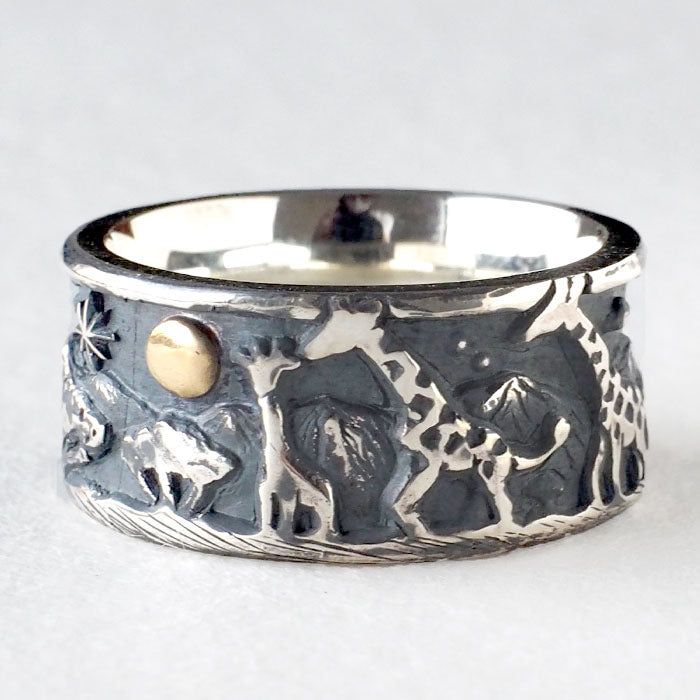 moge Silver Accessories: Memories of the Moon - Giraffe - Silver Ring, 10mm, Men's and Women's [mo-R-016], Handmade by Accessory Artist Koji Yamaguchi, Brand, Matching Ring 