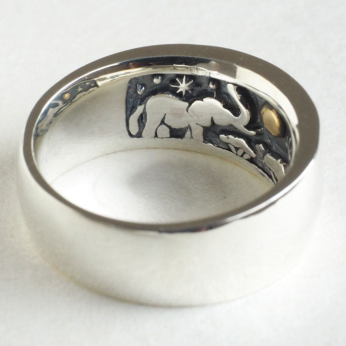 moge (Moge) Silver Accessory:  "Looking at the Same Moon" - African Elephant - Silver Ring (10mm) - Men's &amp; Women's [mo-R-035]  Koji Yamaguchi Accessory Maker Handmade Brand