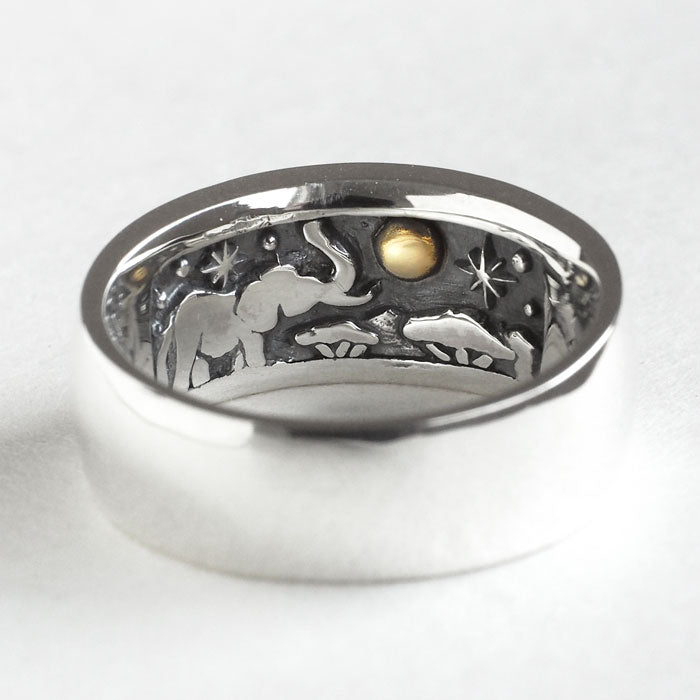 moge (Moge) Silver Accessory:  "Looking at the Same Moon" - African Elephant - Silver Ring (10mm) - Men's &amp; Women's [mo-R-035]  Koji Yamaguchi Accessory Maker Handmade Brand