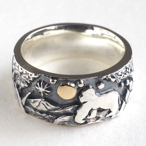 moge（モゲ） 手作りシルバーアクセサリー  あの空の下-森のゴリラ- シルバーリング 9mm [mo-R-047]