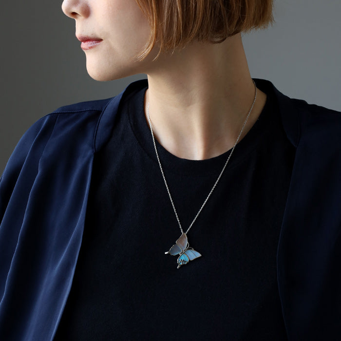 naturama(ナチュラマ) ブルーモルフォ蝶のネックレス シルバー L サイズ [NA03BP-AG] 2タイプから選べます