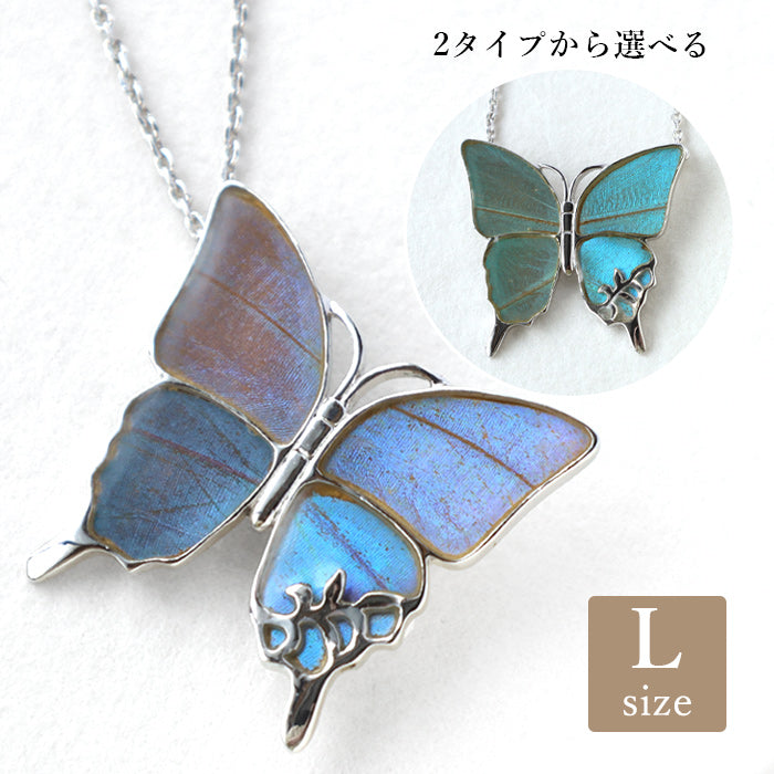 naturama(ナチュラマ) ブルーモルフォ蝶のネックレス シルバー L