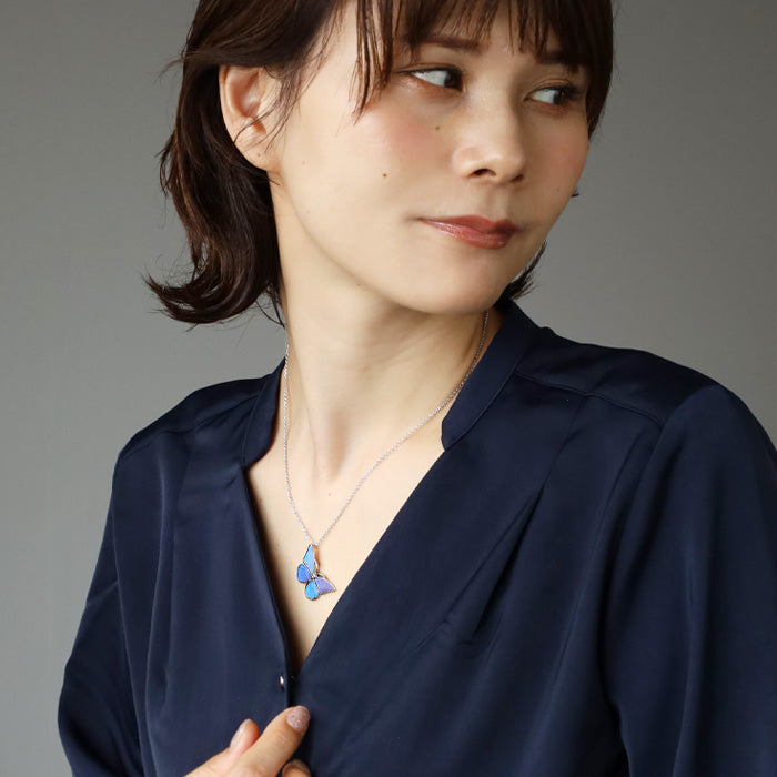 naturama(ナチュラマ) ブルーモルフォ蝶のネックレス シルバー “M