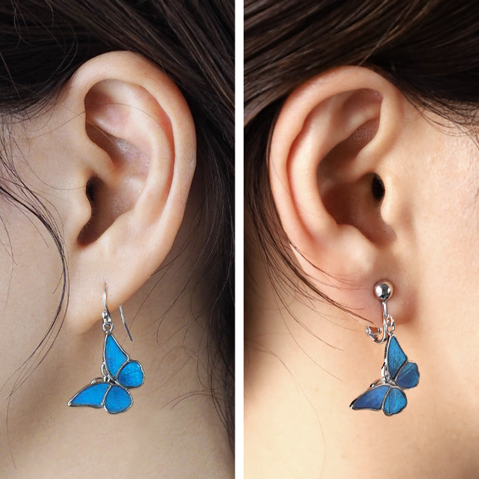 naturama Blue Morpho Butterfly Earrings Silver “S” Set of 2 [NA03SY-AG] 