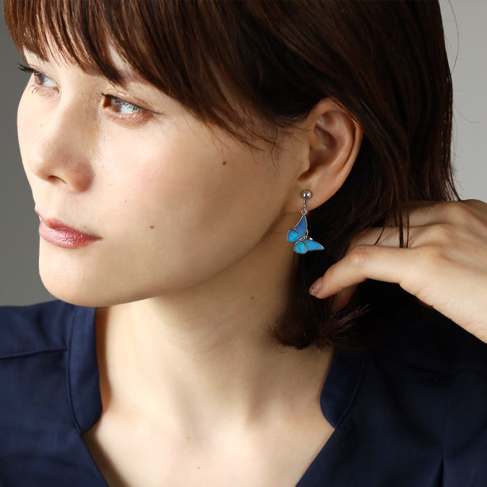 naturama Blue Morpho Butterfly Earrings Silver “S” Set of 2 [NA03SY-AG] 