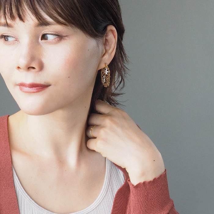 sasakihitomi Mori Kotori Earrings Brass 18K Gold Coating &amp; Silver Set of 2 Women's [No-027B] 