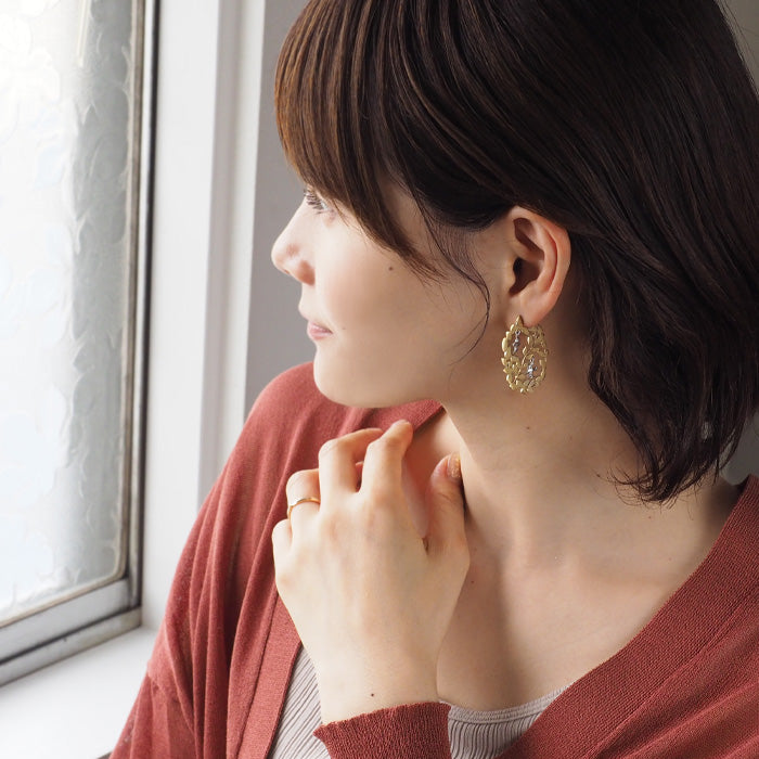 sasakihitomi Mori Kotori Earrings Brass 18K Gold Coating &amp; Silver Set of 2 Women's [No-027B] 