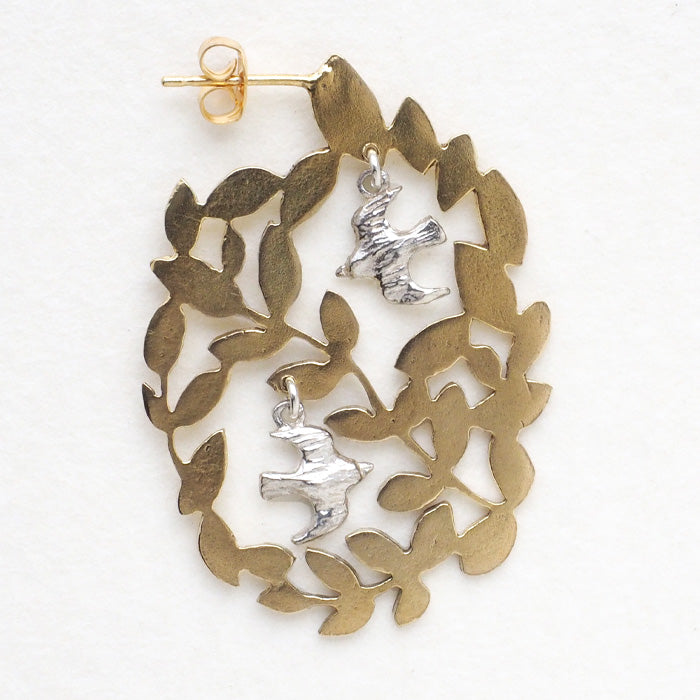 sasakihitomi Mori Kotori Earrings Brass 18K Gold Coating &amp; Silver Set of 2 Women's [No-027B] 