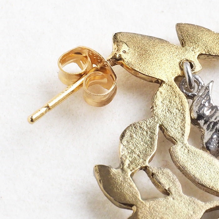 sasakihitomi Mori Kotori Earrings Brass 18K Gold Coating &amp; Silver Set of 2 Women's [No-027B] 