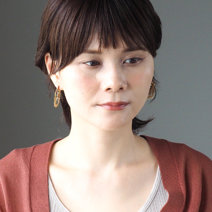 sasakihitomi Mori Kotori Earrings Brass 18K Gold Coating &amp; Silver Set of 2 Women's [No-027B] 