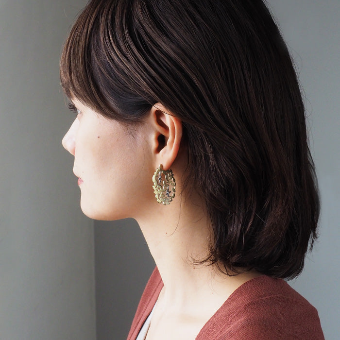 sasakihitomi Mori Kotori Earrings Brass 18K Gold Coating &amp; Silver Set of 2 Women's [No-027B] 
