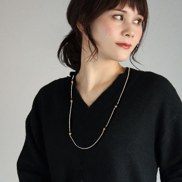 sasakihitomi Star Long Necklace Pearl &amp; Brass Women's [No-040] 
