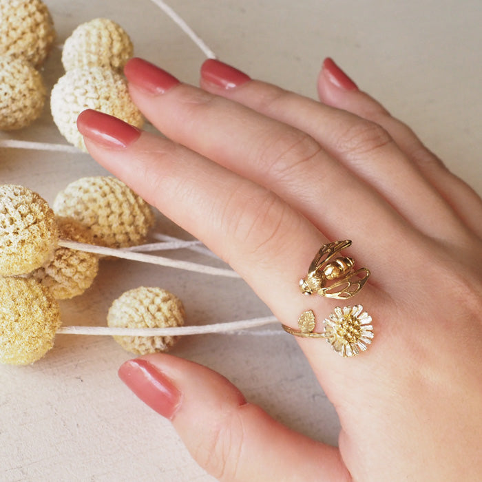 sasakihitomi Bee and Kogiku ring Silver 925 18K gold coating Free size [No-043] 