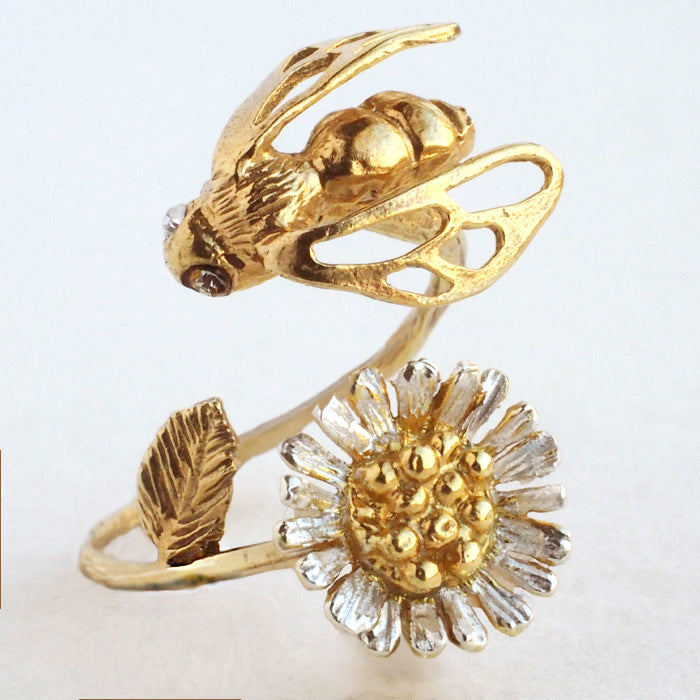 sasakihitomi Bee and Kogiku ring Silver 925 18K gold coating Free size [No-043] 