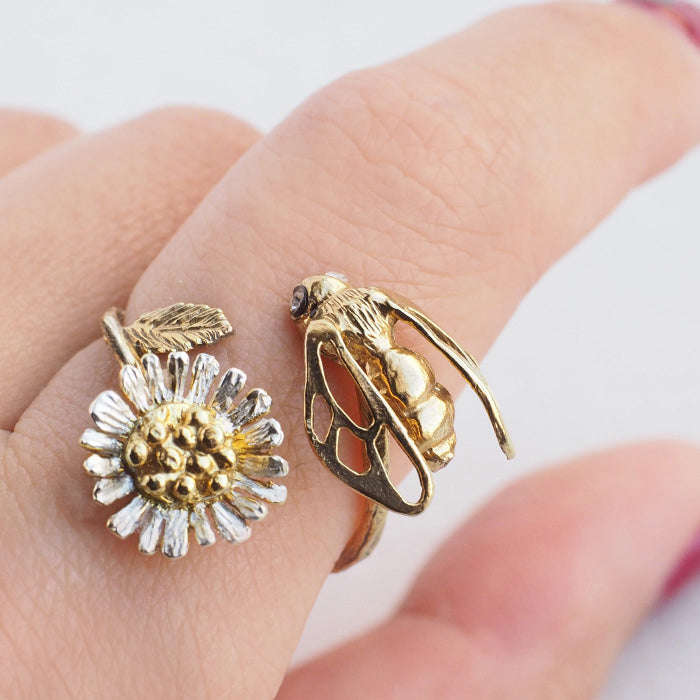 sasakihitomi Bee and Kogiku ring Silver 925 18K gold coating Free size [No-043] 